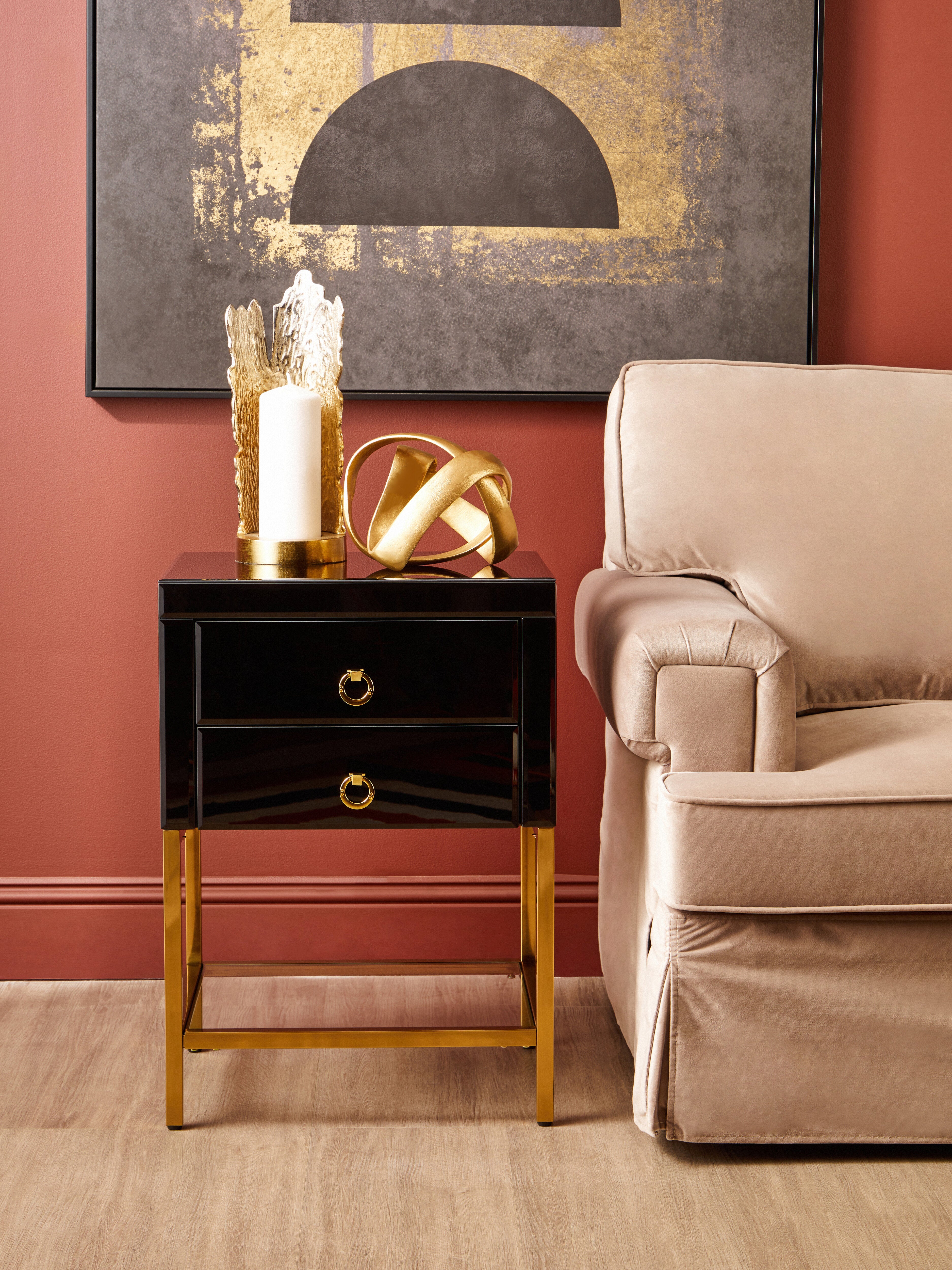 Candace Townhouse Black Side Table | 2 Drawers